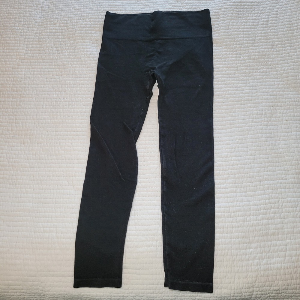 Legacy Womens Black Denim Look Knit Seamless Leggings Size M High Rise Crop
